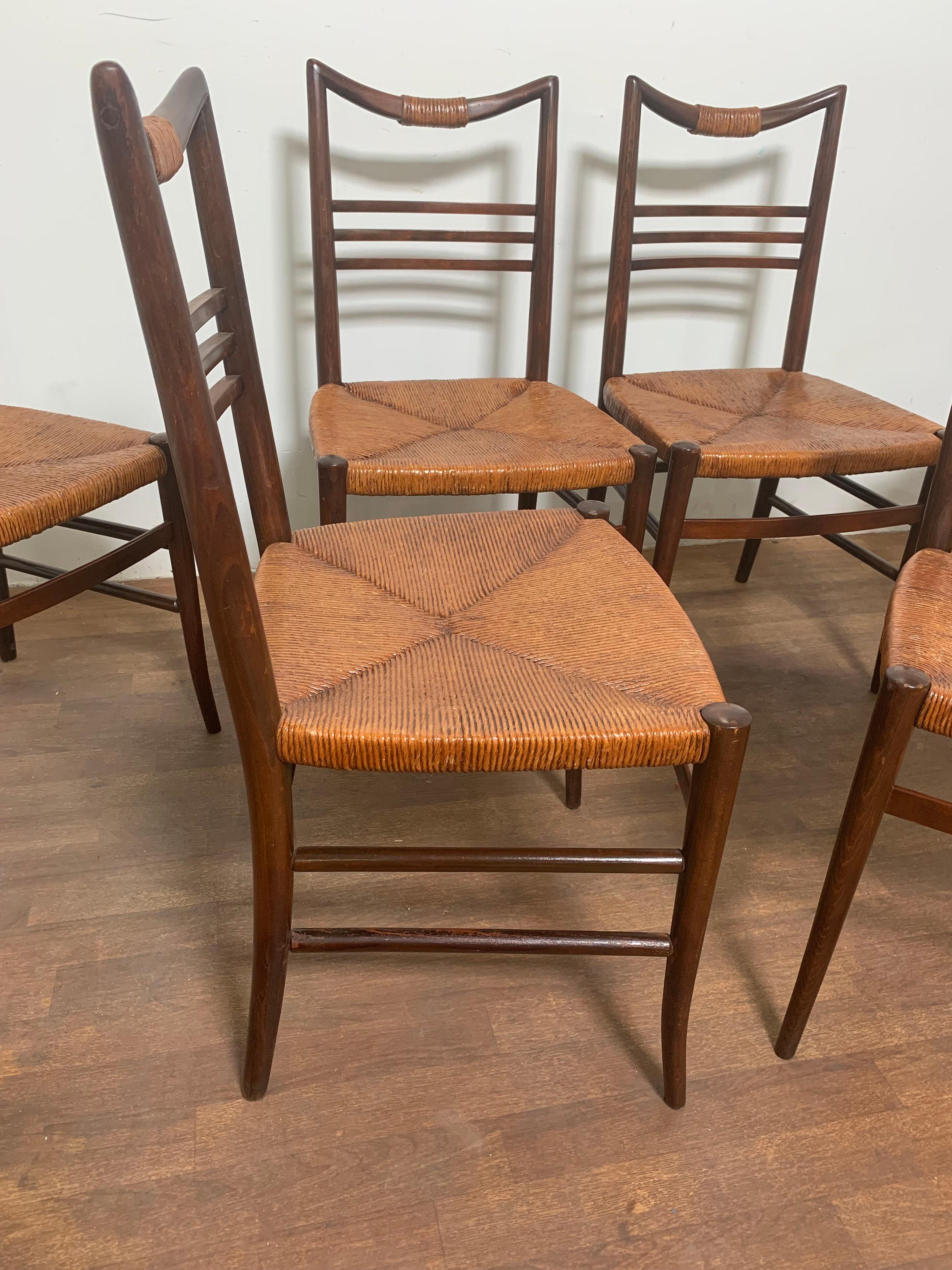 Set of Six Modernist Italian Rattan Dining Chairs, Circa 1950s 1