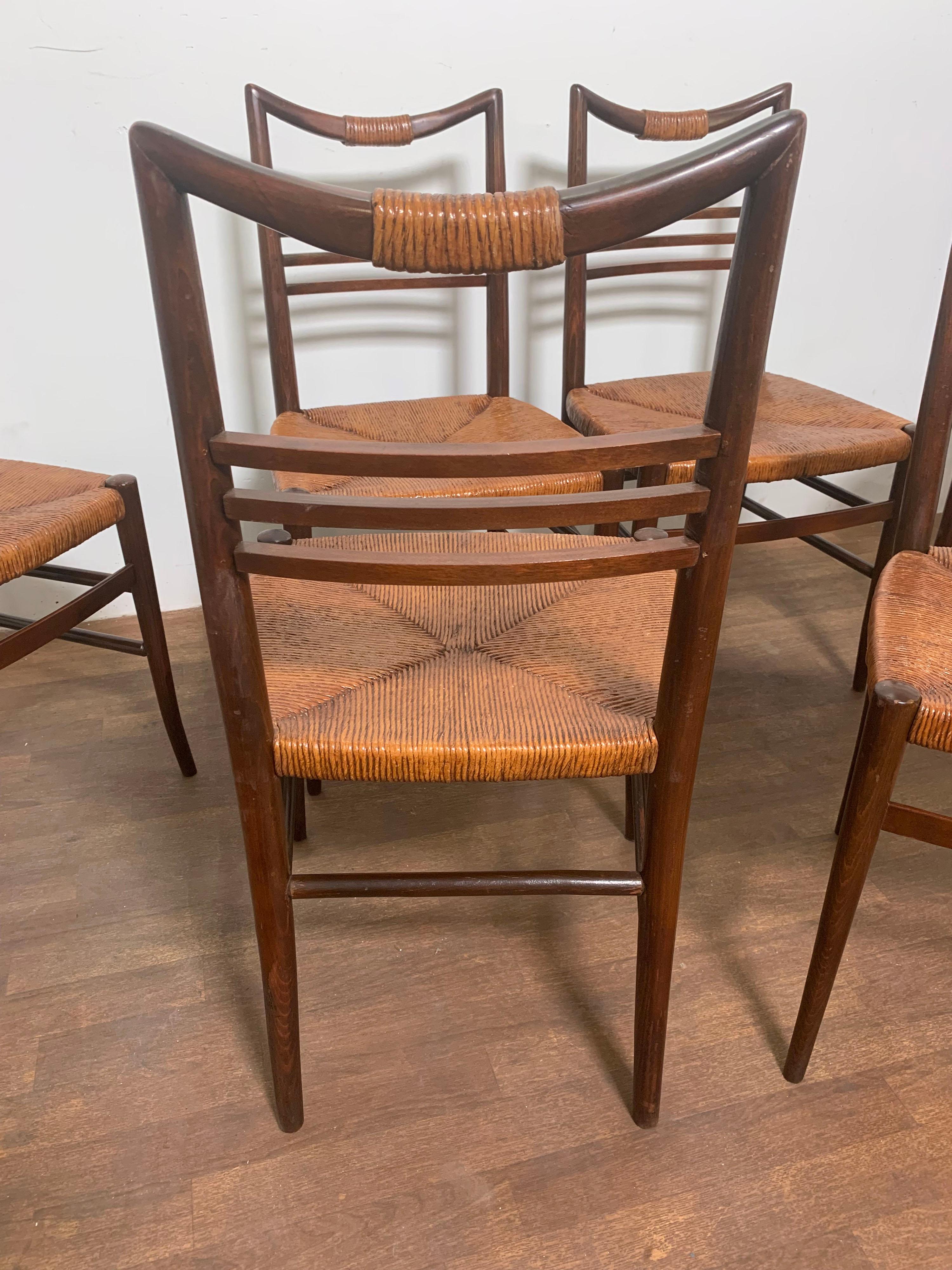 Set of Six Modernist Italian Rattan Dining Chairs, Circa 1950s 2