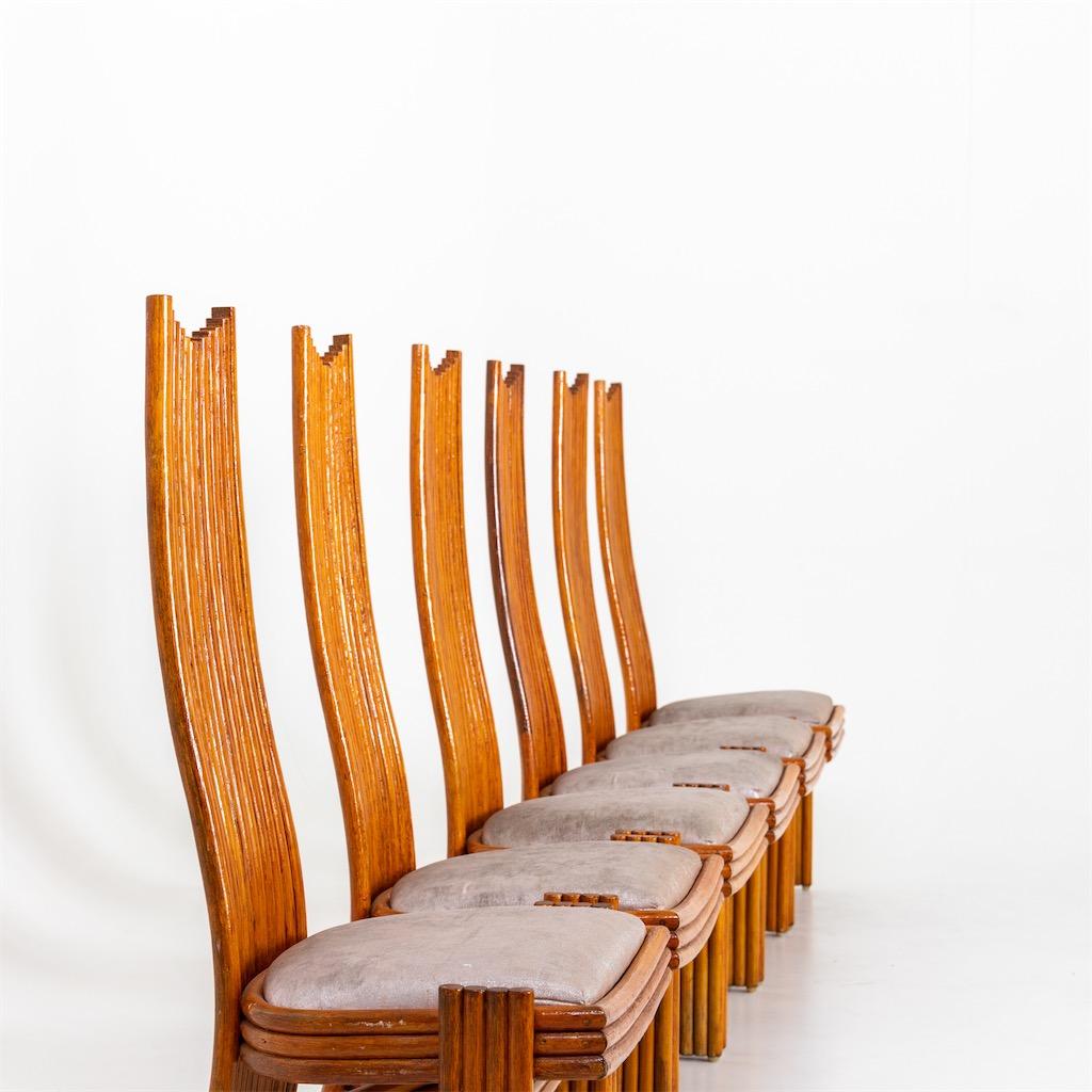 Italian Set of Six Modernist Tall Back Dining Chairs For Sale