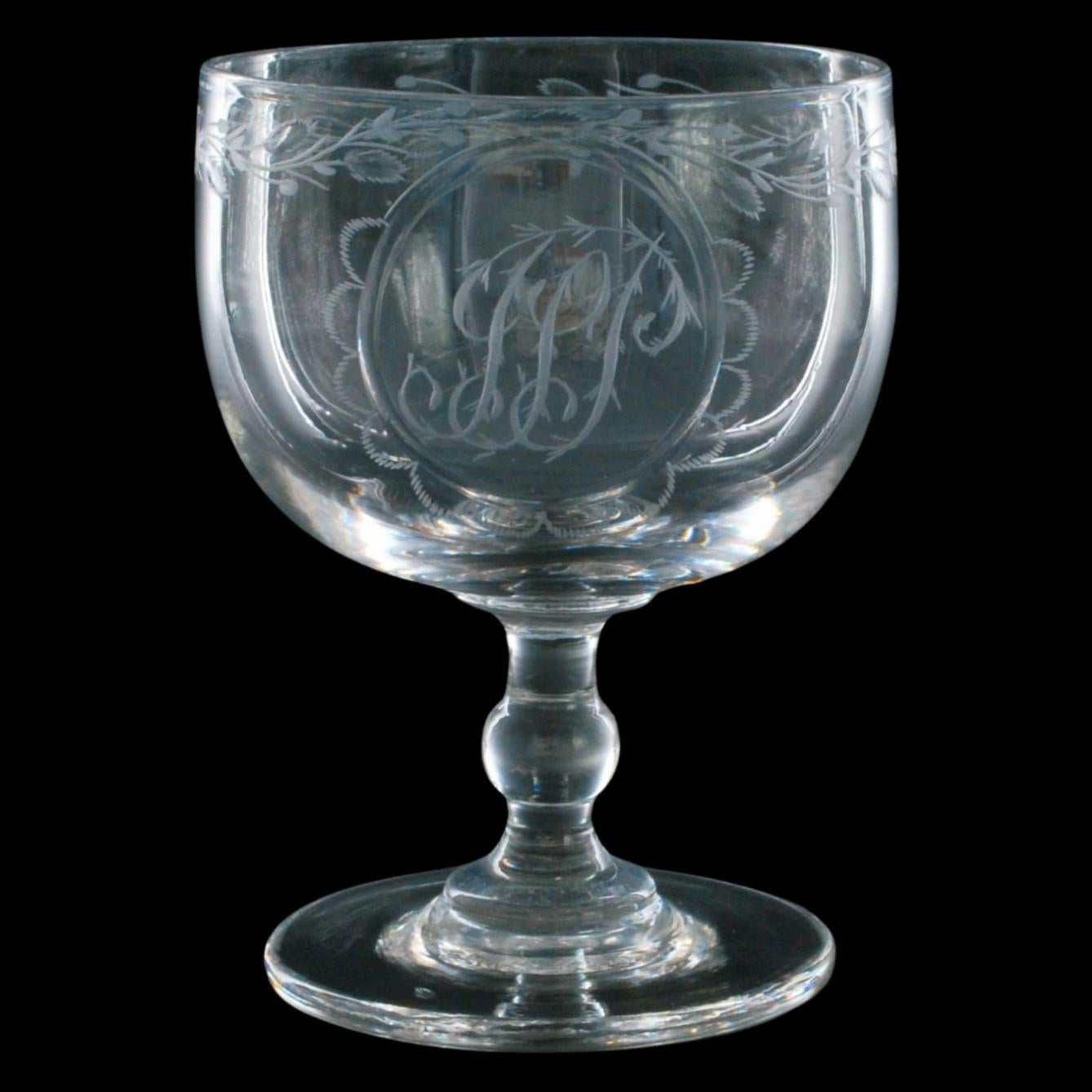 Neoclassical Revival Set of six monogrammed JSP rummers (wine glasses), England, C1830 For Sale