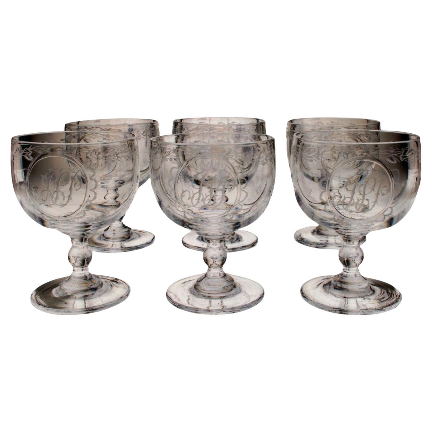 Set of six monogrammed JSP rummers (wine glasses), England, C1830
