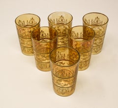 Moroccan Moorish Glasses with Amber and Gold Design Set of Six