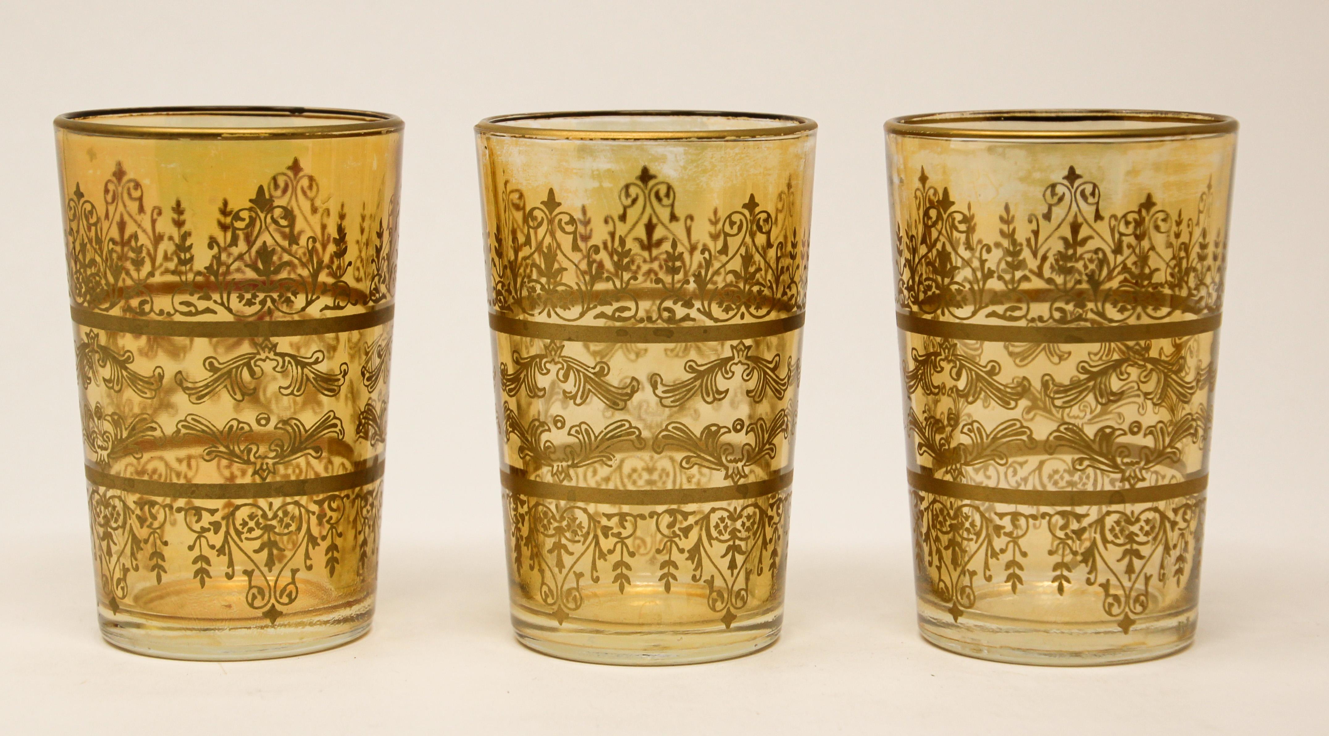Moroccan Moorish Glasses with Amber and Gold Design Set of Six 1