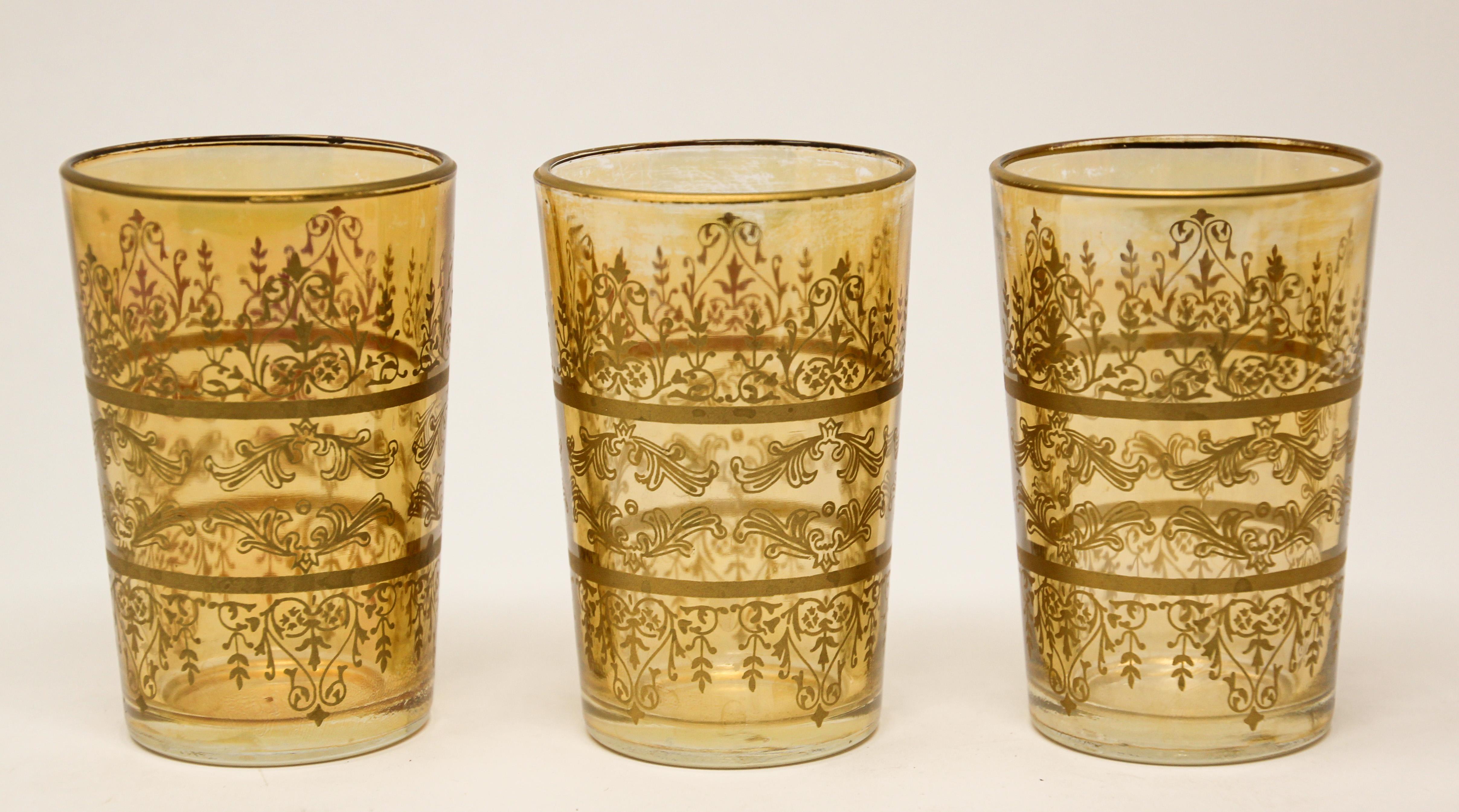 Moroccan Moorish Glasses with Amber and Gold Design Set of Six  For Sale 2