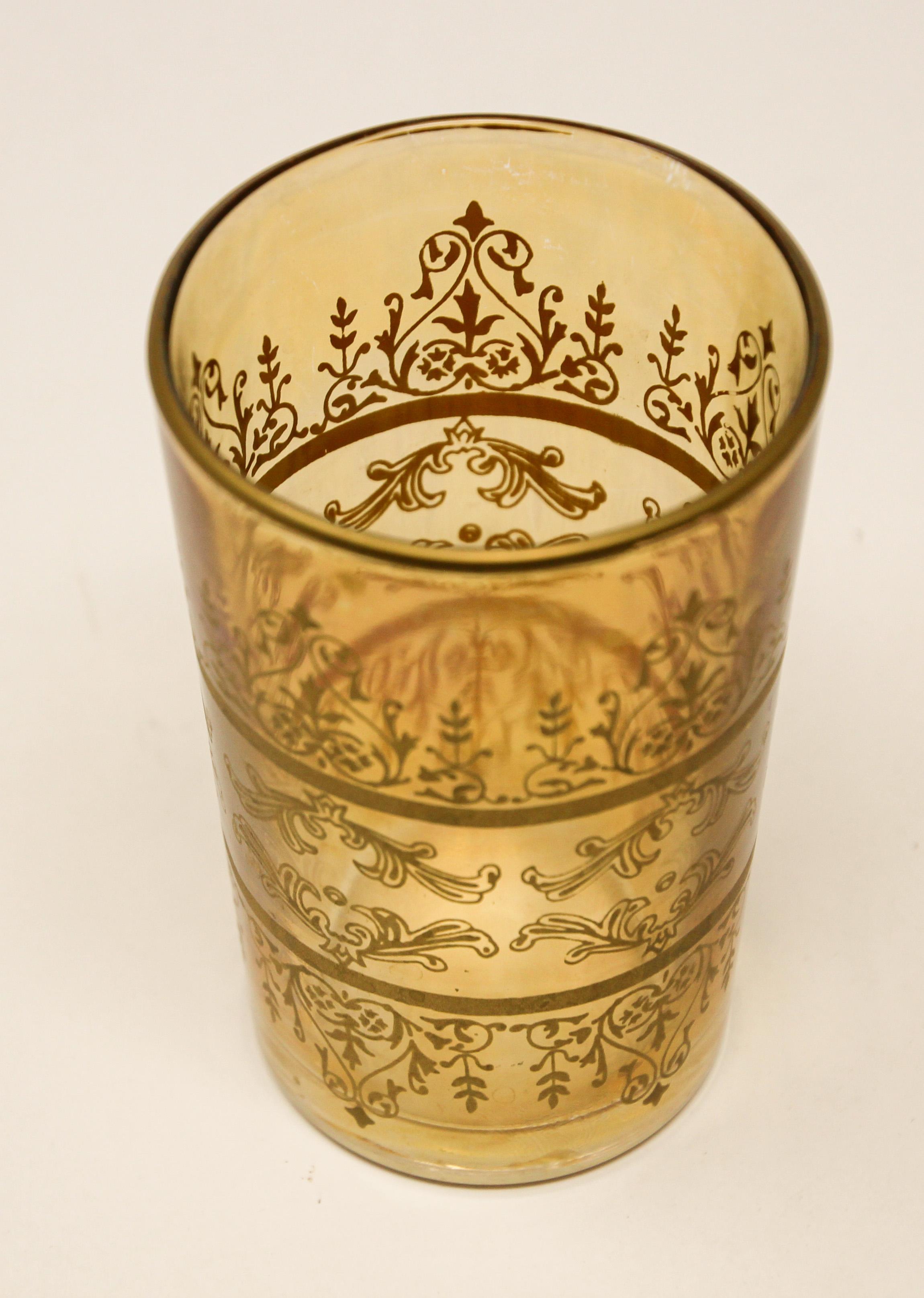 Moroccan Moorish Glasses with Amber and Gold Design Set of Six  For Sale 5