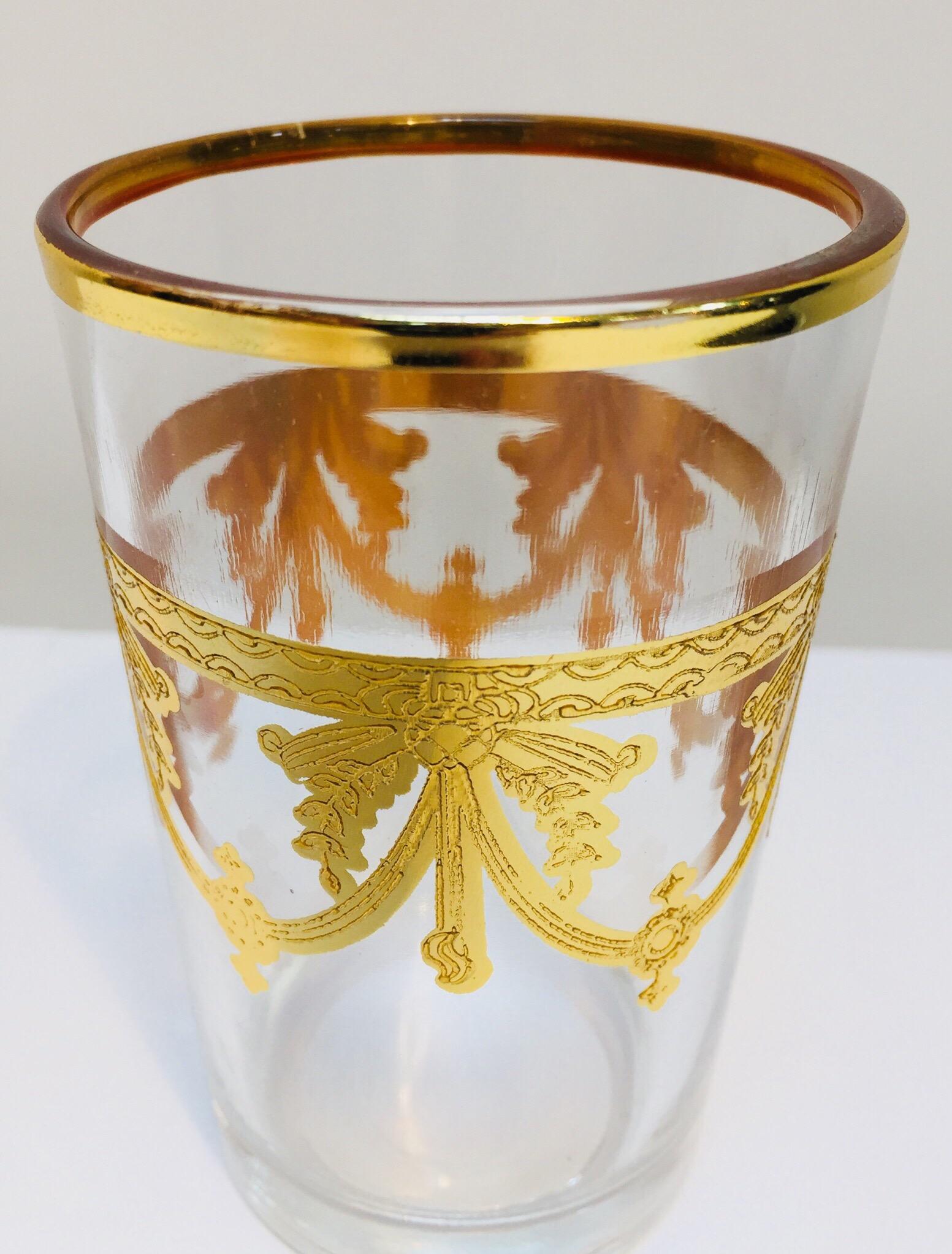 Set of Six Moorish Glasses with Gold Raised Overlay Design 2