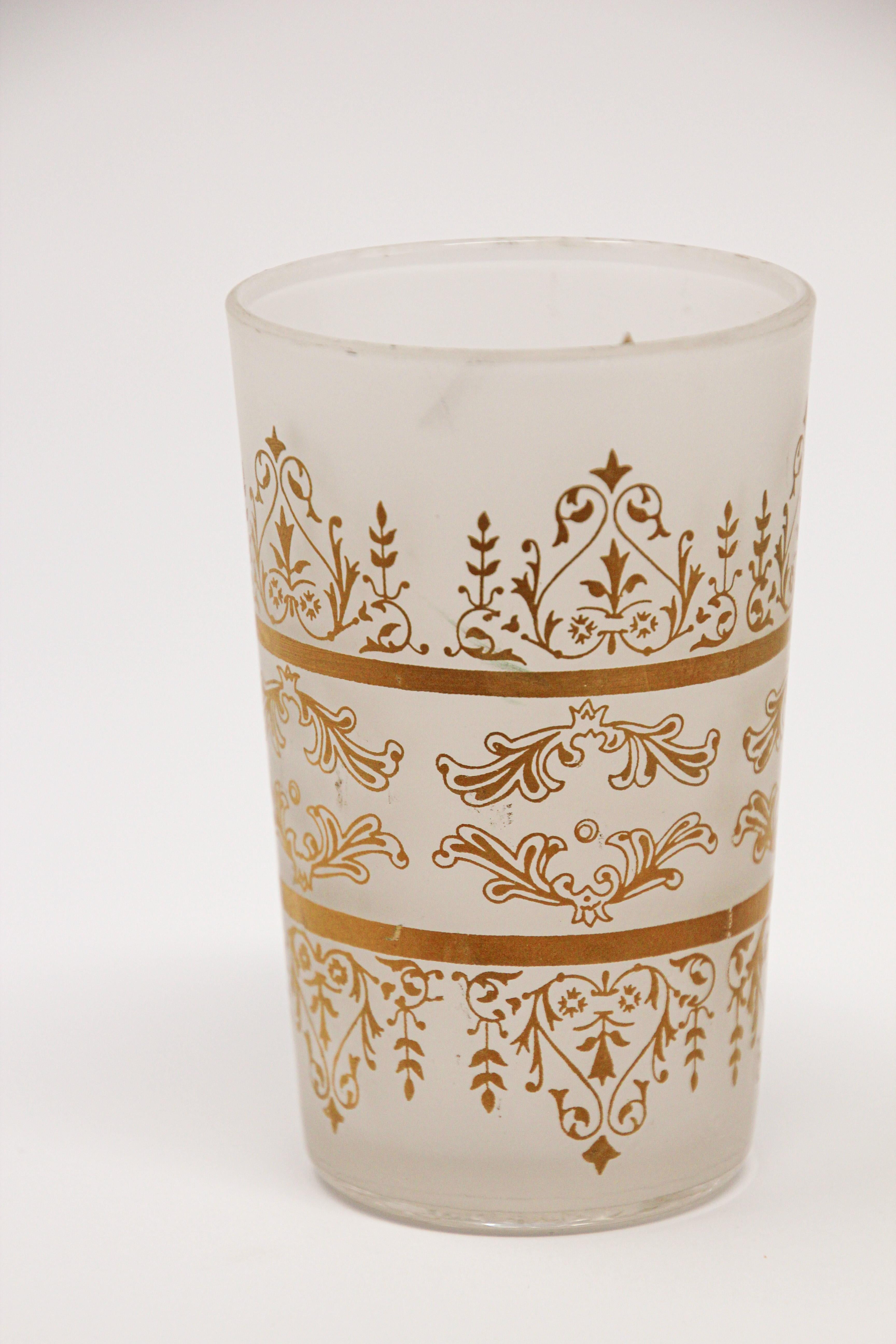 20th Century Moroccan Moorish White Frosted and Gold Glasses Set of 6 For Sale