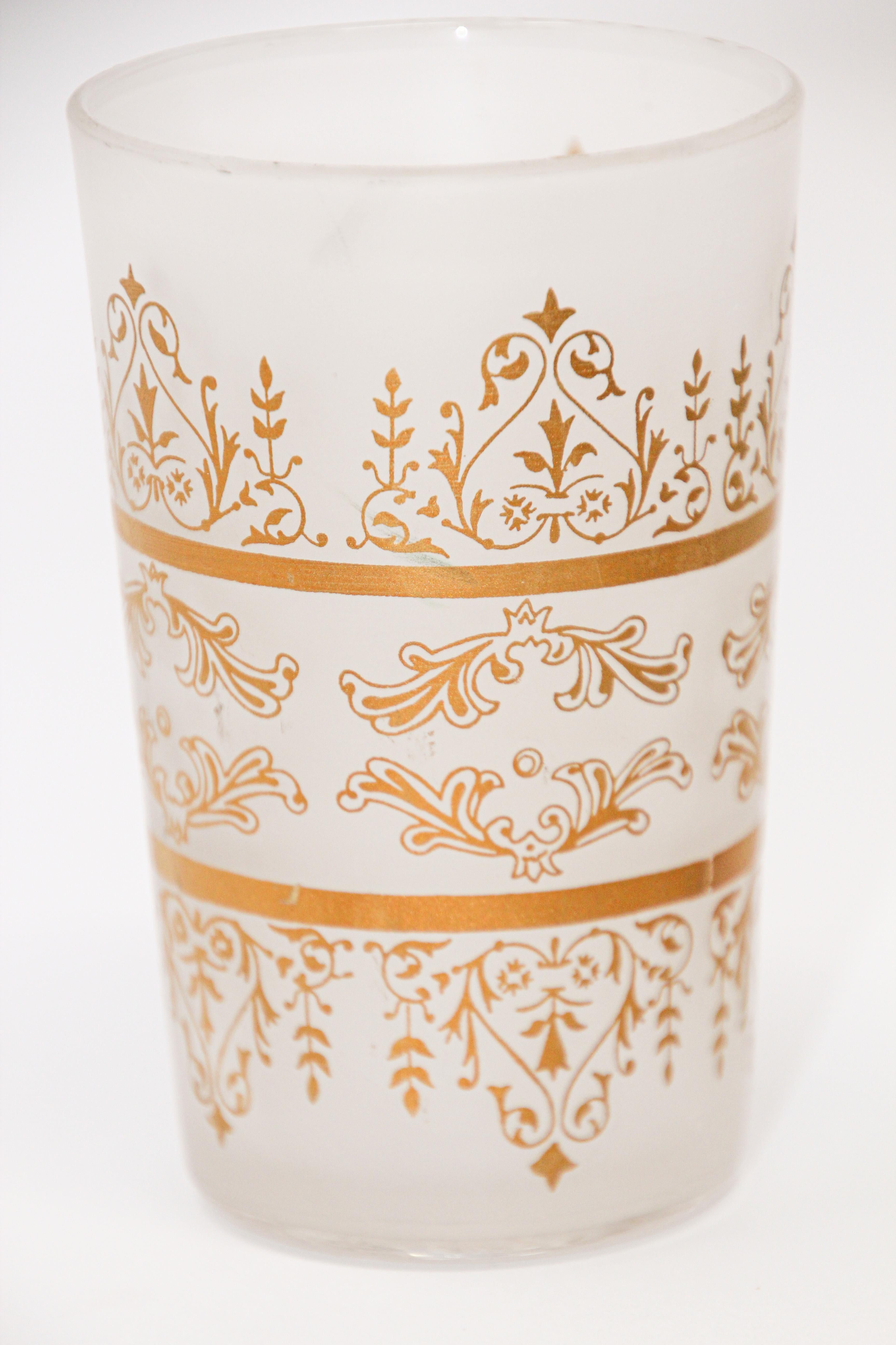 Moroccan Moorish White Frosted and Gold Glasses Set of 6 For Sale 1