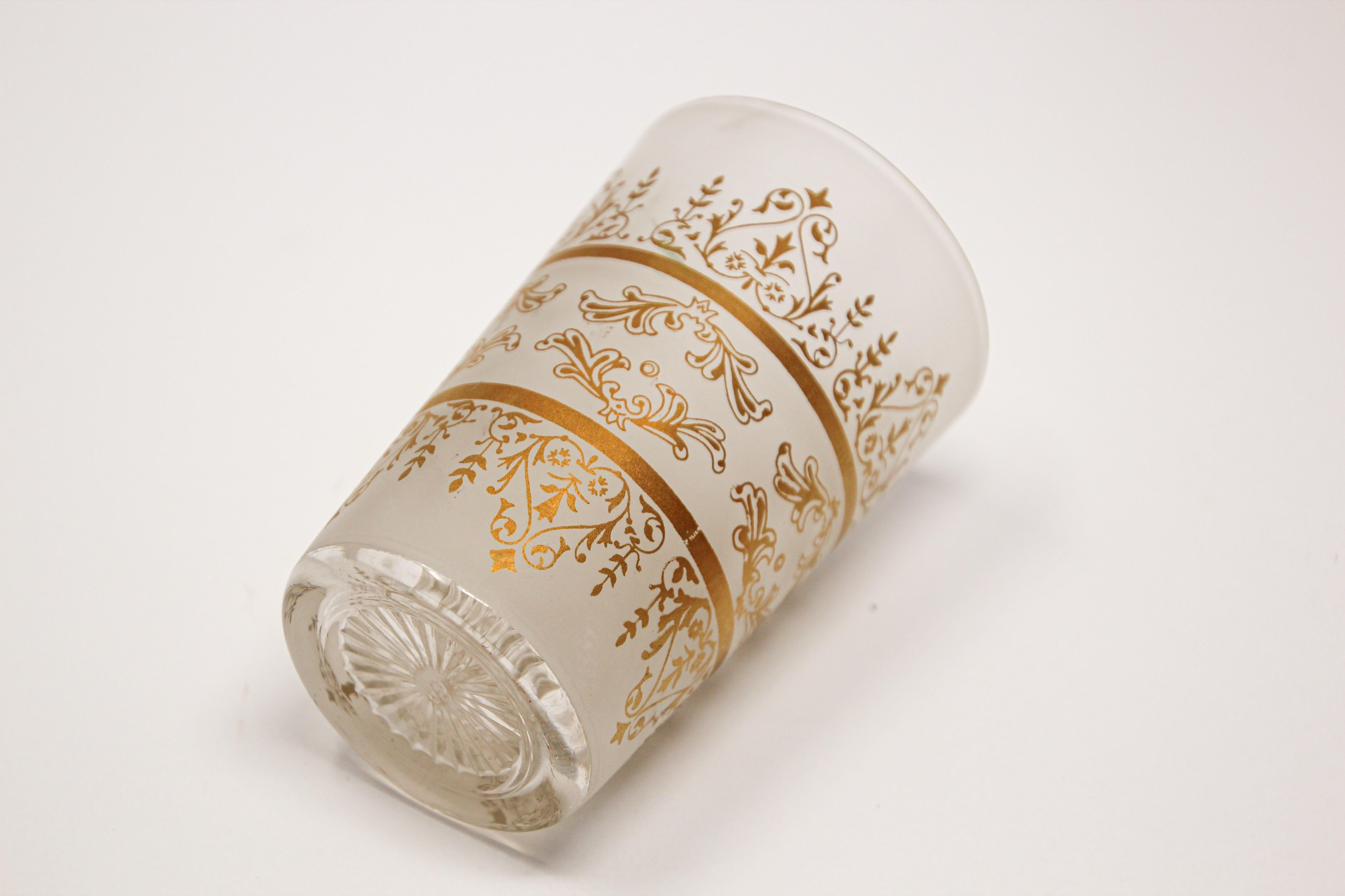 Moroccan Moorish White Frosted and Gold Glasses Set of 6 For Sale 2
