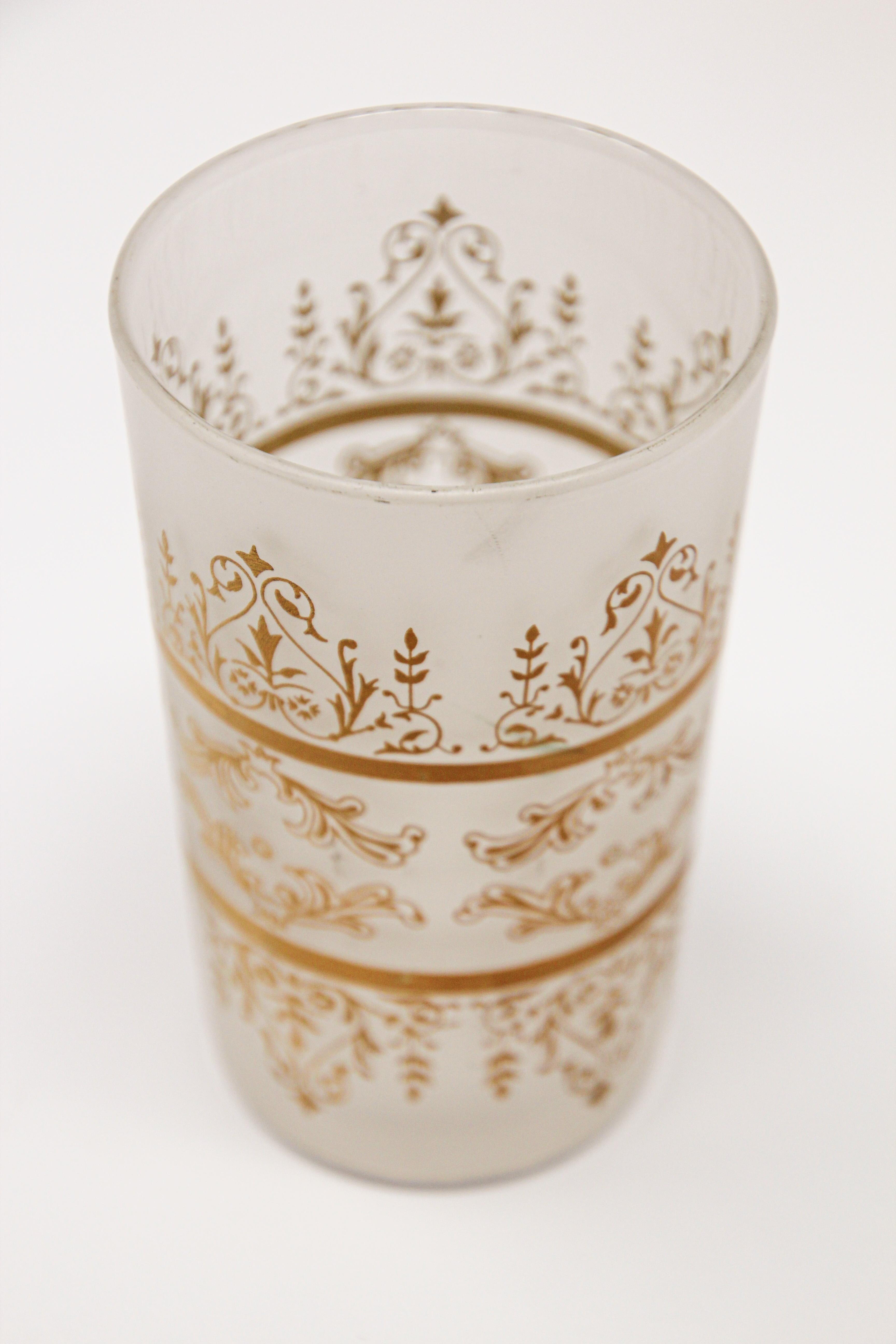 Moroccan Moorish White Frosted and Gold Glasses Set of 6 For Sale 3