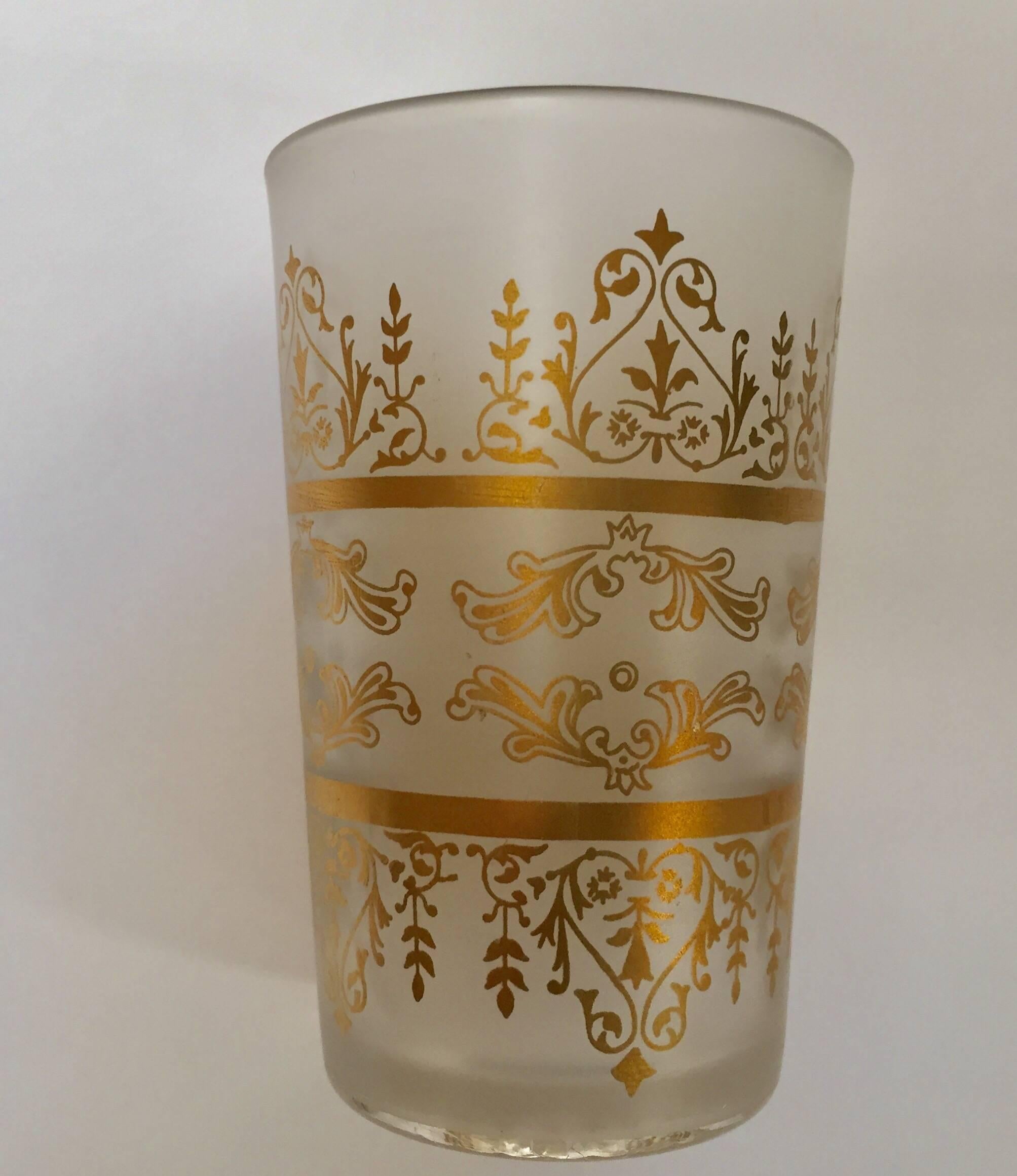 Moroccan Moorish White Frosted and Gold Glasses 6