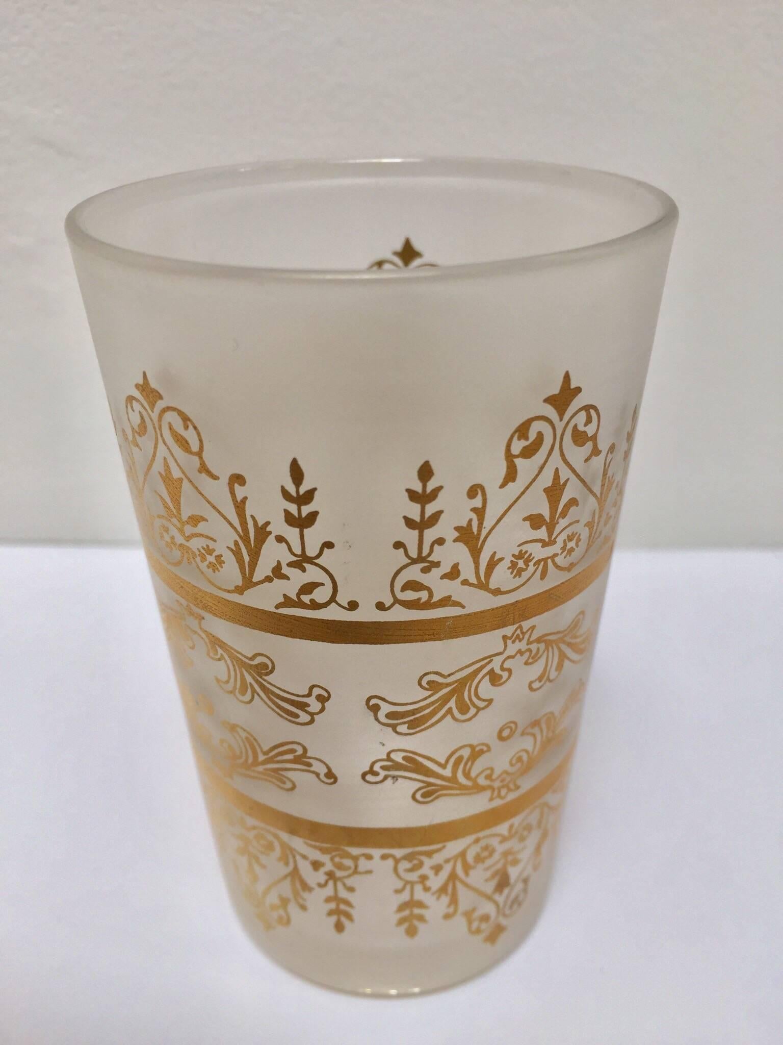 20th Century Moroccan Moorish White Frosted and Gold Glasses
