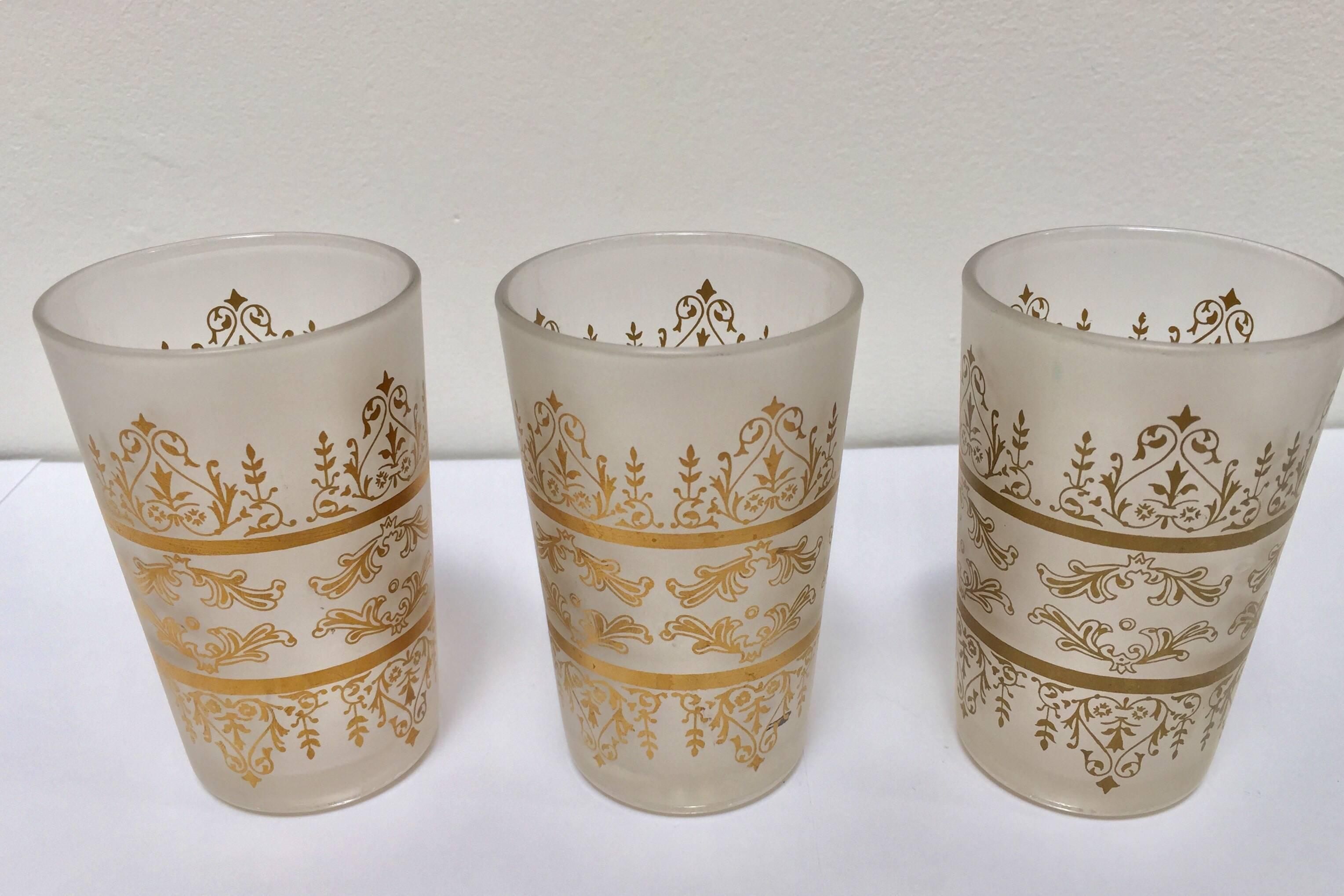 Moroccan Moorish White Frosted and Gold Glasses 5