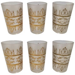 Retro Moroccan Moorish White Frosted and Gold Glasses