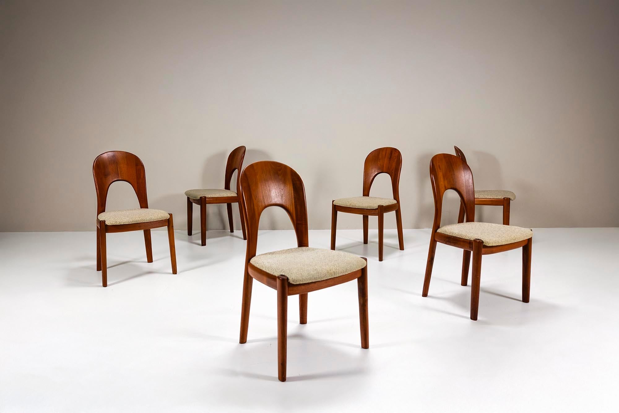 Niels Koefoed’s designs reflect the quiet precision of Danish modernism. The “Morten” dining chair, produced by Koefoeds Møbelfabrik in the 1960s, captures his sculptural approach to form and material. This set of six chairs presents a refined and