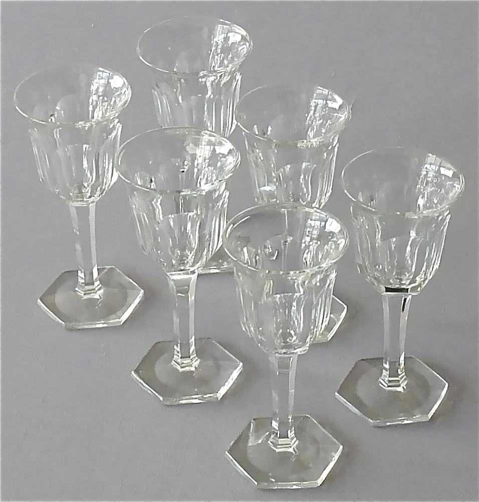 Set of Six Moser Art Deco Faceted Crystal Cut Liquor Glasses 1920 Baccarat Style For Sale 1