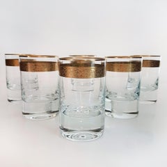 Set of Six Moser Clear Crystal Glasses with Gilded and Etched Band