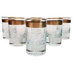 Set of Six Moser Clear Crystal Glasses with Gilded and Etched Band