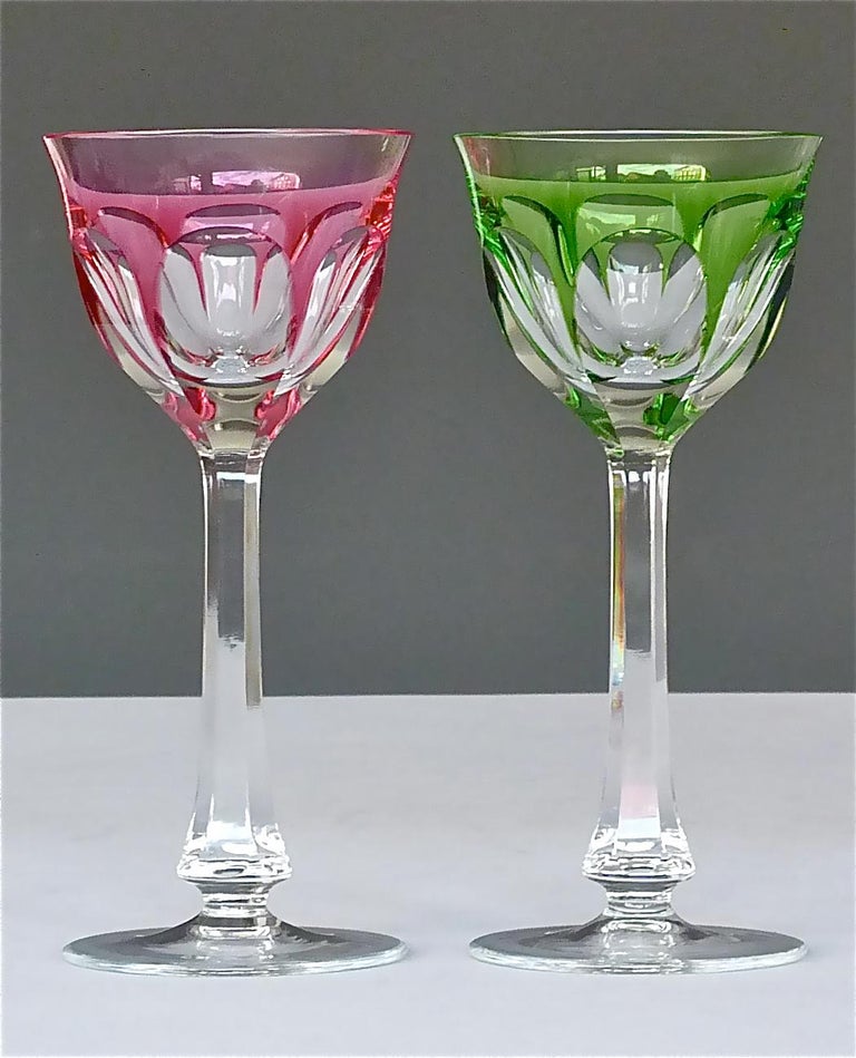 Set of Six Moser Crystal Cut Wine Glasses Stemware Saint Louis Baccarat