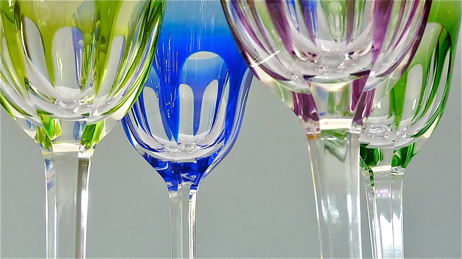 Set of Six Moser Crystal Cut Wine Glasses Stemware Saint Louis Baccarat Style 1