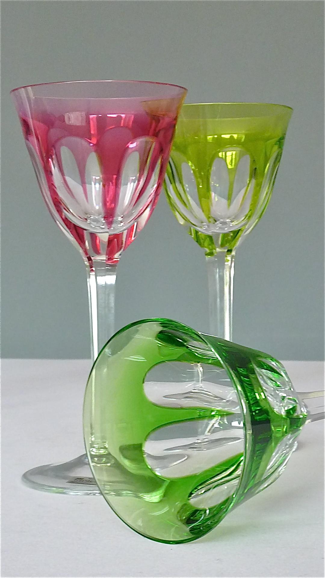 Set of Six Moser Crystal Cut Wine Glasses Stemware Saint Louis Baccarat Style 6