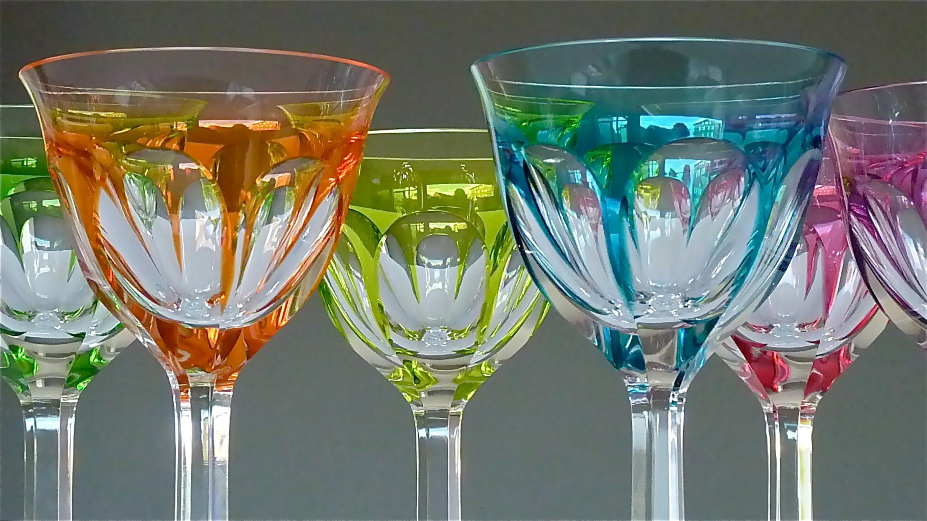 Set of Six Moser Crystal Cut Wine Glasses Stemware Saint Louis Baccarat Style 7