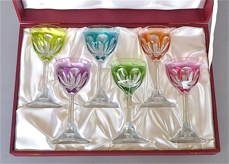 Set of Six Moser Crystal Cut Wine Glasses Stemware Saint Louis Baccarat