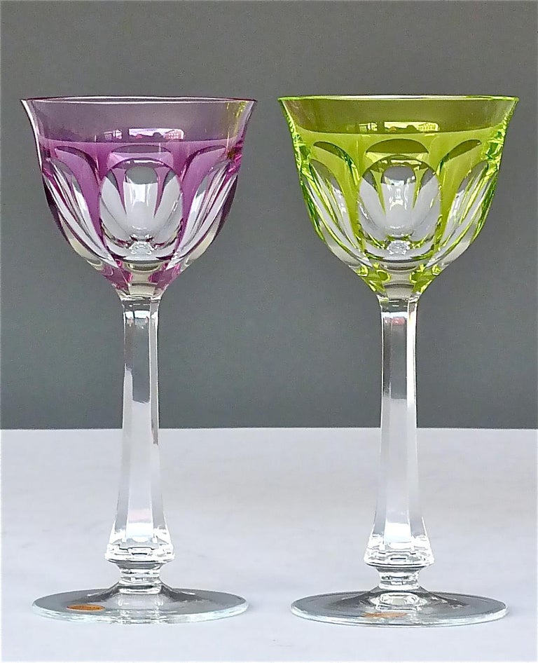 Set of Six Moser Crystal Cut Wine Glasses Stemware Saint Louis Baccarat