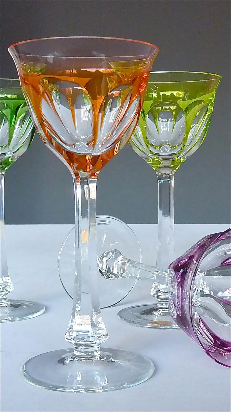 Set of Six Moser Crystal Cut Wine Glasses Stemware Saint Louis Baccarat
