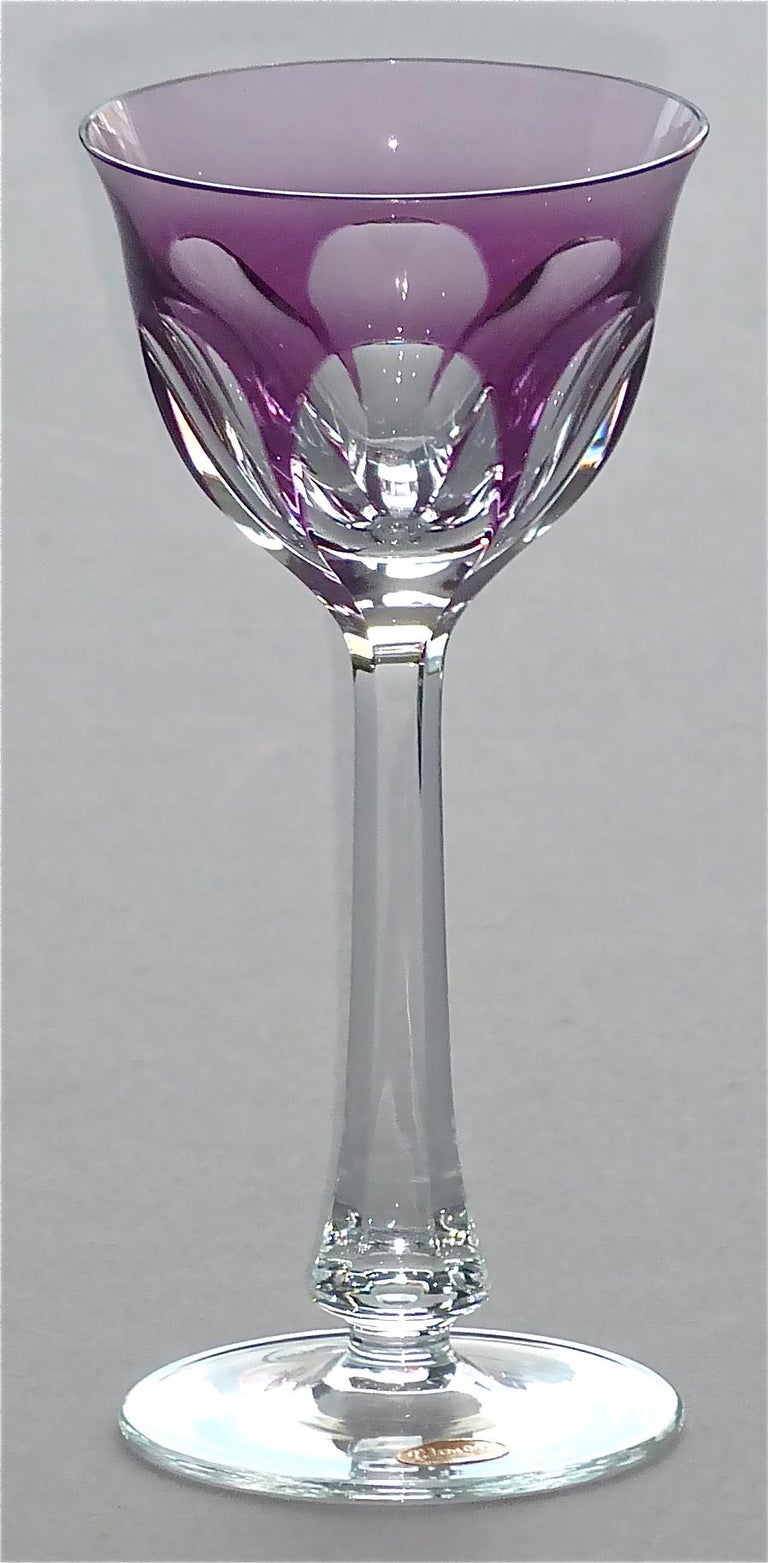 Set of Six Moser Crystal Cut Wine Glasses Stemware Saint Louis Baccarat Style For Sale at 1stDibs