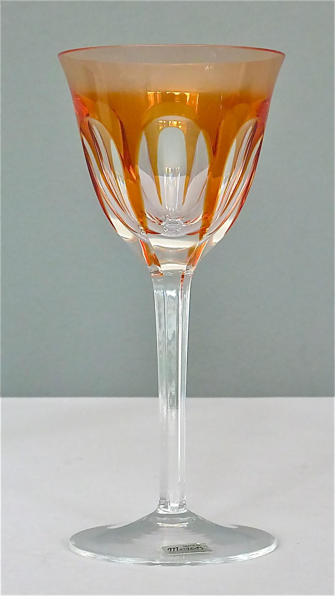 Tchèque Ensemble de six verres à vin Moser en cristal taillé:: style Saint Louis Baccarat