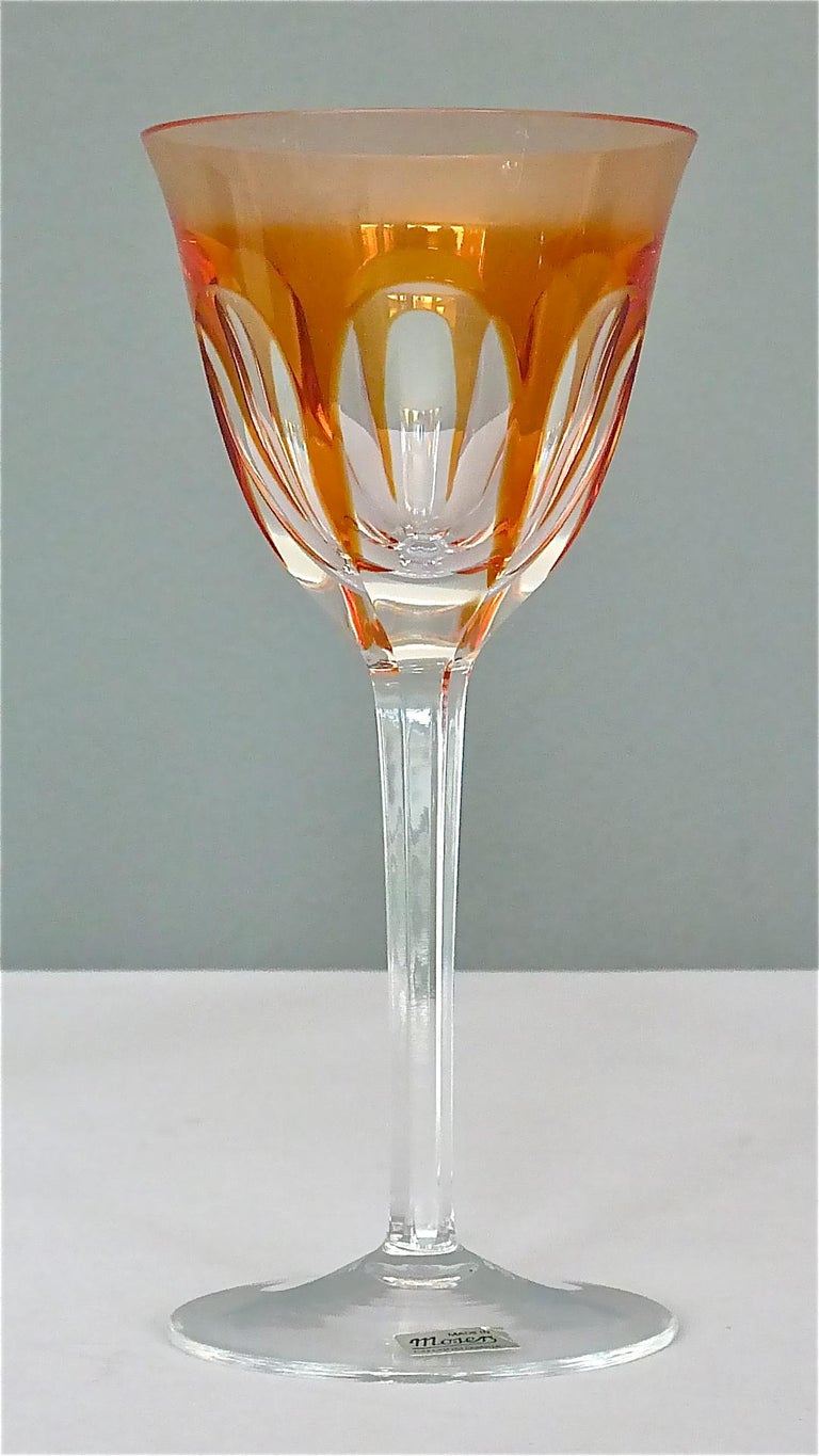 Set of Six Moser Crystal Cut Wine Glasses Stemware Saint Louis Baccarat