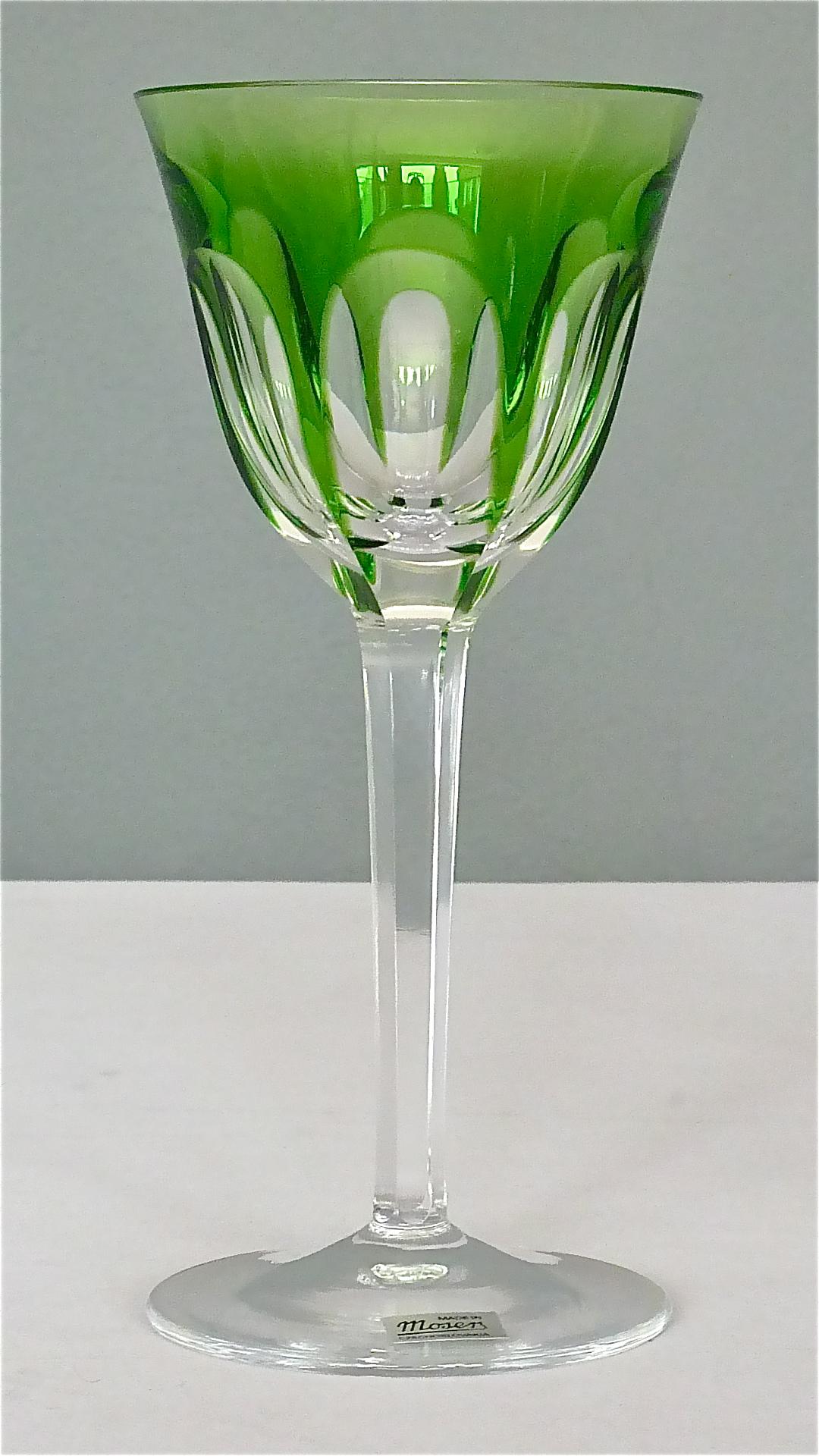 Mid-Century Modern Set of Six Moser Crystal Cut Wine Glasses Stemware Saint Louis Baccarat Style