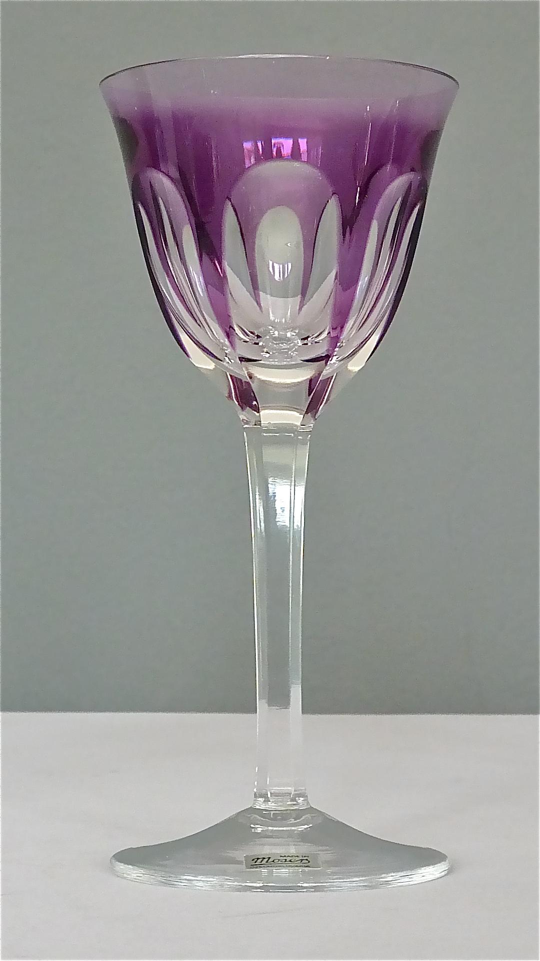 Czech Set of Six Moser Crystal Cut Wine Glasses Stemware Saint Louis Baccarat Style