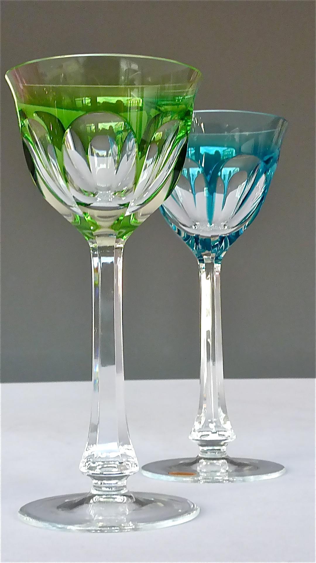 Czech Set of Six Moser Crystal Cut Wine Glasses Stemware Saint Louis Baccarat Style