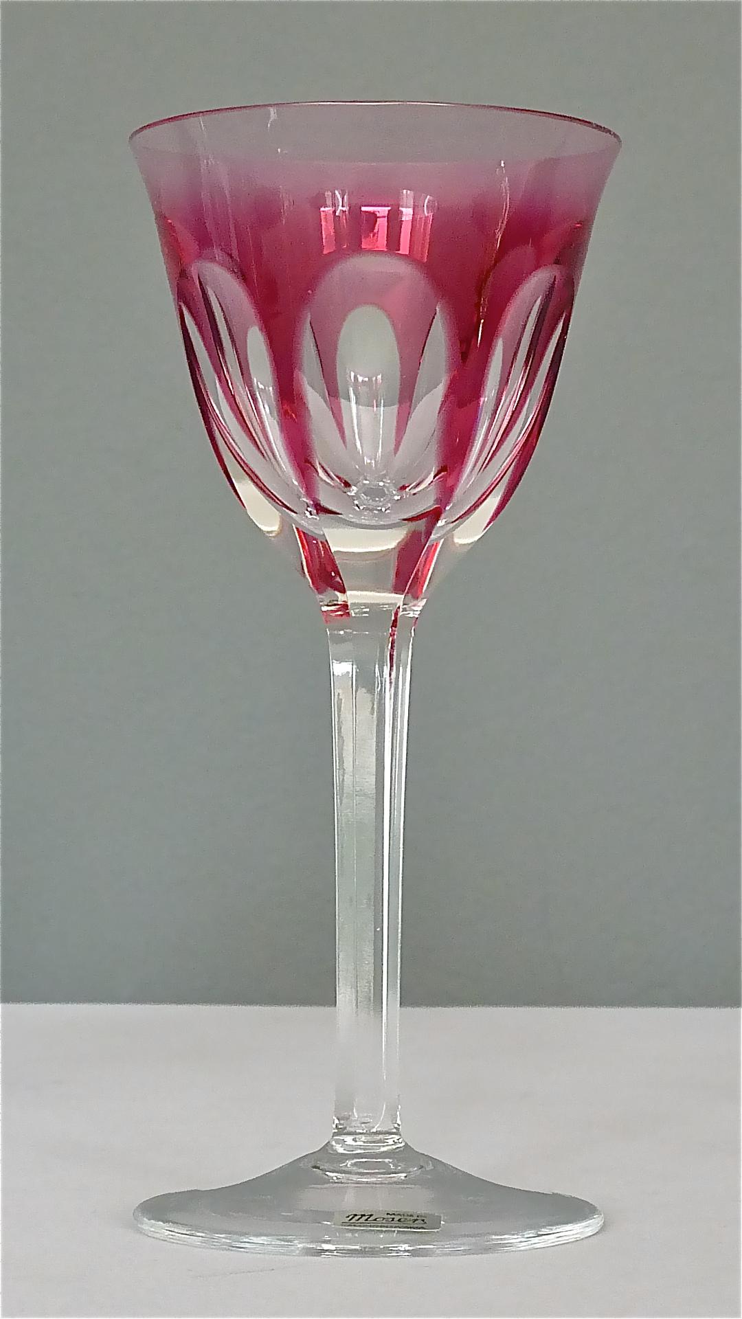 Hand-Crafted Set of Six Moser Crystal Cut Wine Glasses Stemware Saint Louis Baccarat Style