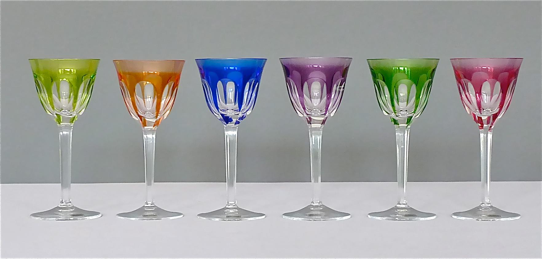 Set of Six Moser Crystal Cut Wine Glasses Stemware Saint Louis Baccarat Style In Good Condition In Nierstein am Rhein, DE