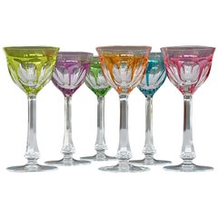 Set of Six Moser Crystal Cut Wine Glasses Stemware Saint Louis Baccarat Style