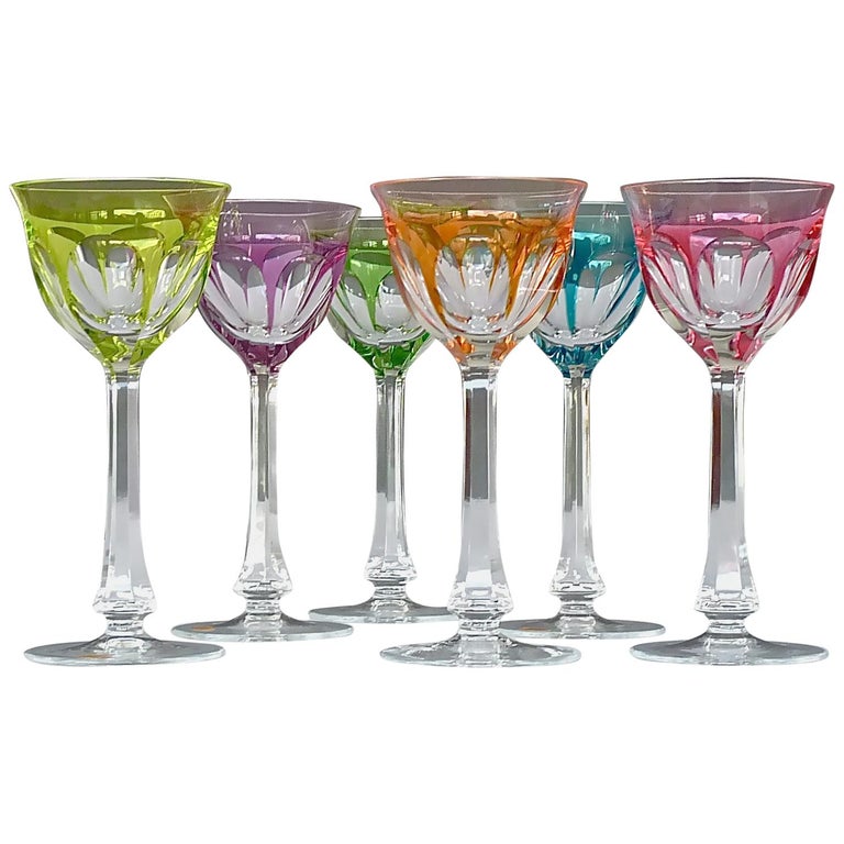 Set of Six Moser Crystal Cut Wine Glasses Stemware Saint Louis Baccarat