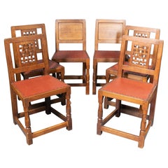 Set Of Six Mouseman Carved Oak Dining Chairs