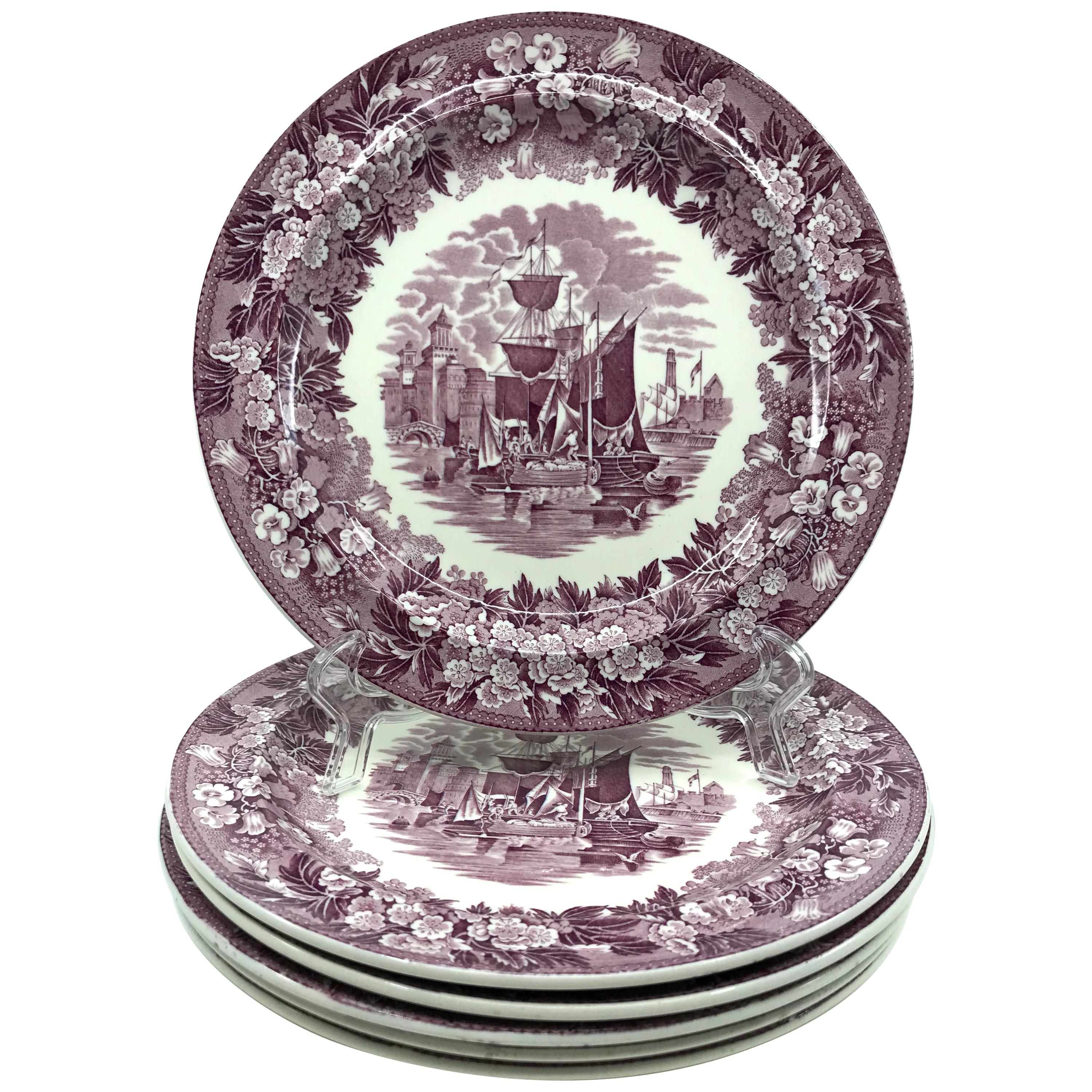 Set of Six Mulberry Purple Wedgwood Ferrara Plates