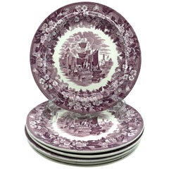 Vintage Set of Six Mulberry Purple Wedgwood Ferrara Plates