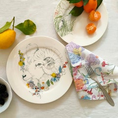 Set of Six Multicolor Floral Linen Voile Napkins "the Grandma's Garden" Design