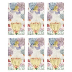 Set di sei tovaglioli in voile di lino multicolore con disegno "Il giardino della nonna".