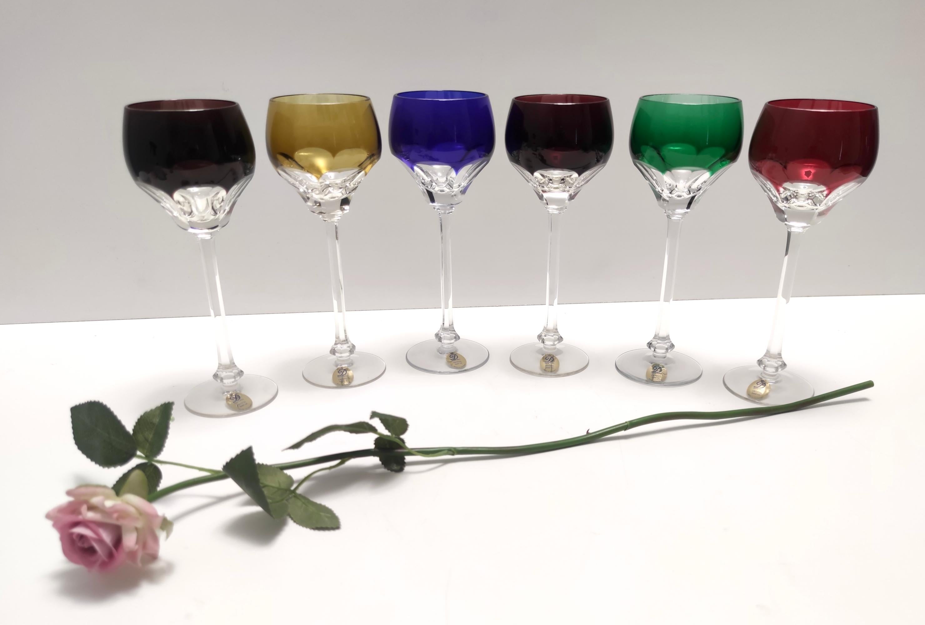 Made in Dresden, Germany, in 1960s - 1970s.
This set of six glasses is made in fine Bohemia crystal.
It is a vintage set, therefore it might show slight traces of use, but it can be considered as in excellent original condition and ready to become a