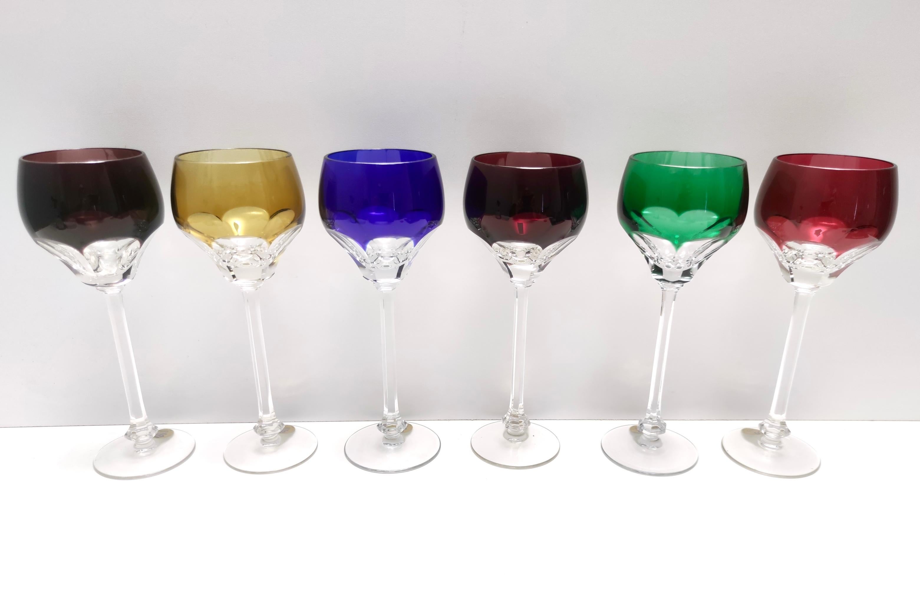 Italian Set of Six Multicolored Bohemian Crystal Drinking Glasses by Dresden Crystal