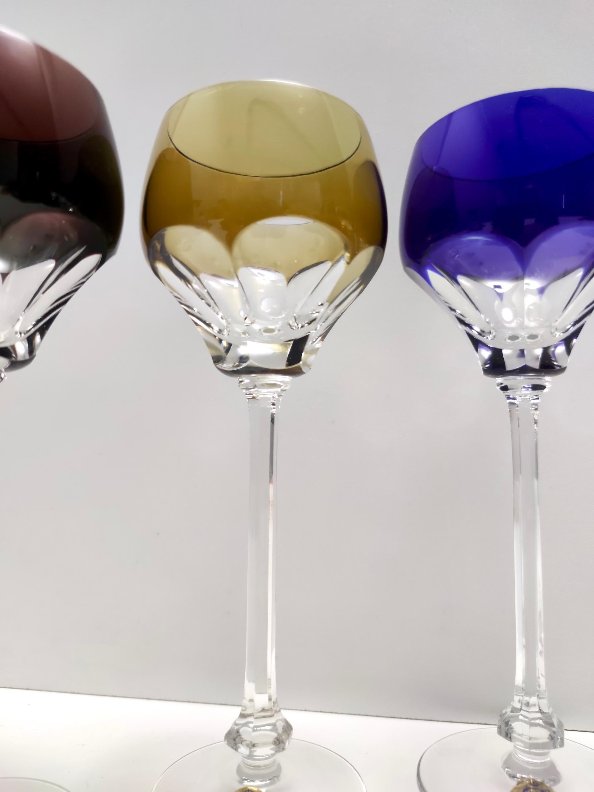 Mid-20th Century Set of Six Multicolored Bohemian Crystal Drinking Glasses by Dresden Crystal