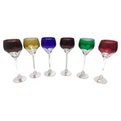 Set of Six Multicolored Bohemian Crystal Drinking Glasses by Dresden Crystal