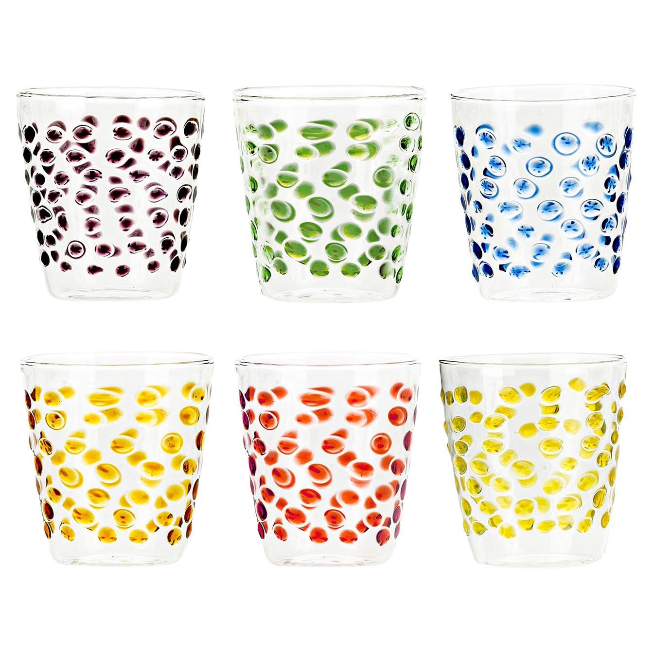 Set of Six Multicolored Bubble Glasses For Sale
