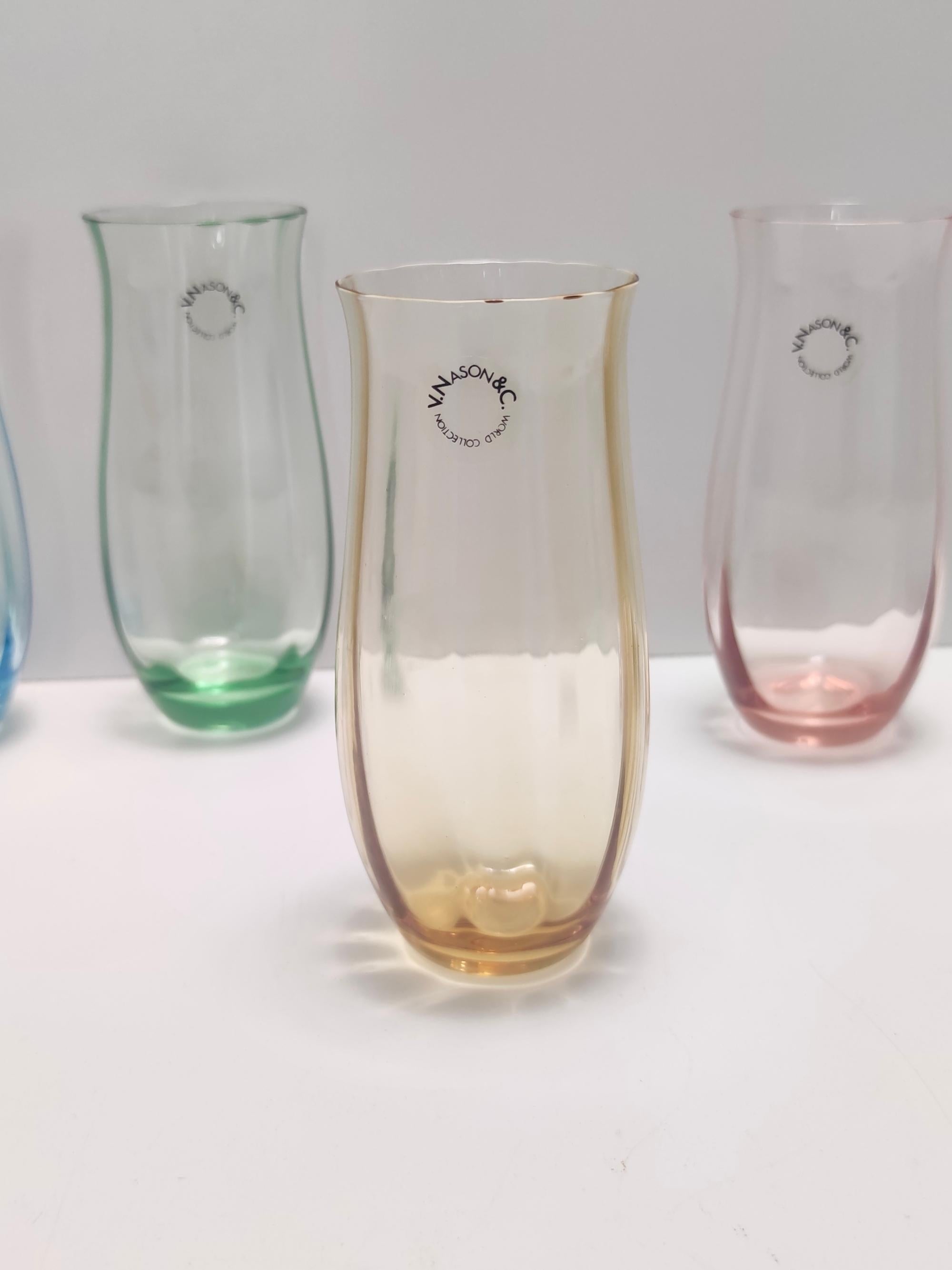 Late 20th Century Set of Six Multicolored Murano Glass Drinking Glasses by Vincenzo Nason, Italy For Sale